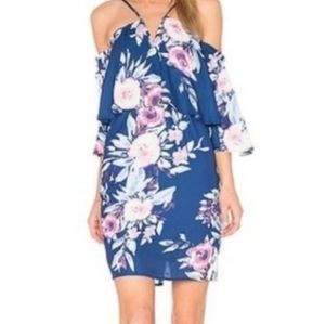 NWT YUMI Kim Celine Blue Floral Flutter Sleeve Mini Dress, Size Small, Blue